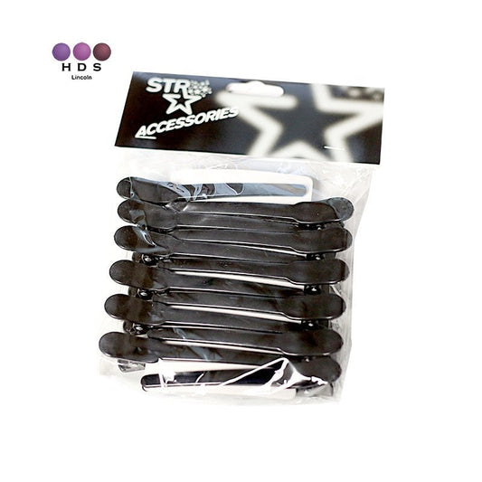STR Section Clips Black x12 - Hairdressing Supplies